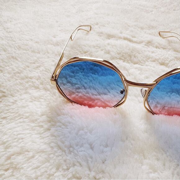 Seraphina Blue & Pink Geometric Sunglasses - Picture 3 of 11